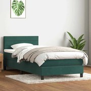 Box Spring κρεβάτι με στρώμα σκούρο πράσινο 80x220εκ. Βελούδινο - Πράσινο