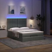 vidaXL Οθωμανικό κρεβάτι με στρώμα &amp; LEDs Σκούρο γκρι 140x200cm Ύφασμα