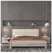 Savvidis Furniture Κρεβάτι Ν45Δ για στρώμα 160x200 Σταχτί με Μπεζ Τεχνόδερμα BEST-890054