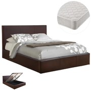 Επενδυμένο Κρεβάτι BOBBI Διπλό με Στρώμα & Αποθηκευτικό χώρο Τεχνόδερμα Καφέ 150x200εκ 157x207x86 εκ.