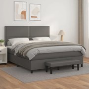 Κρεβάτι Boxspring με Στρώμα Γκρι 160x200εκ. από Συνθετικό Δέρμα - Γκρι