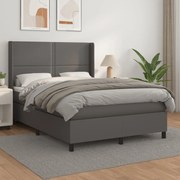 Κρεβάτι Boxspring με Στρώμα Γκρι 140x200εκ. από Συνθετικό Δέρμα