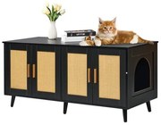 VEVOR Cat Litter Box Enclosure Wooden Litter Box Furniture Hidden 2 Rooms Black