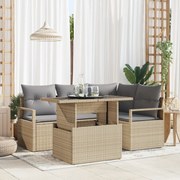 vidaXL Σετ καναπέ κήπου 5 τεμαχίων με μαξιλάρια μπεζ πολυ-ρατάν