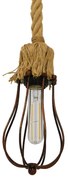 GloboStar CAMBER 01595 Vintage Industrial Κρεμαστό Φωτιστικό Οροφής Μονόφωτο 1 x E27 Καφέ Σκουριά Μεταλλικό Πλέγμα με Μπεζ Σχοινί Φ11 x Υ25cm - 01595
