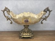 Διακοσμητικό Μπωλ Με Πόδι Πορσελάνης-Polyresin Μπεζ-Χρυσό Με Λουλούδια 50,5x20x31εκ. ESTHETI 819-00088