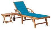 vidaXL Ξαπλώστρα από Μασίφ Ξύλο Teak με Τραπέζι και Μαξιλάρι