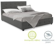 Κρεβάτι Roi pakoworld 160x200 ύφασμα ανθρακί + αποθηκευτικό χώρο