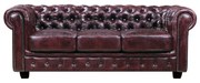WOODWELL Ε9574,34CHESTERFIELD Birmingham Καναπές 3Θέσιος Σαλονιού Καθιστικού, Δέρμα Antique Red 201x92x74cm Ε9574,34