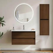 Έπιπλο Μπάνιου Πάγκος Με Νιπτήρα & Καθρέπτη Led Evelyn 9SEVE080BR 80x48/Φ70cm Brown Polywood,Πορσελάνη