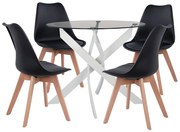 Τραπεζαρία (Σετ 5Τμχ) HM11694.02 Φ90x74cm Black-White 4 Θέσεων Metal,Glass,Polypropylene