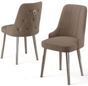 Καρέκλα Newa Babyface (Σετ 4Τμχ) 240CHR1588 46x46x94cm Cappuccino-Chrome Μέταλλο,Ύφασμα