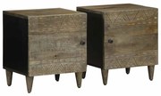 Κομοδίνα 2 τεμάχια ανοιχτό γκρι 40x33x46 cm μασίφ ξύλο Mango - Γκρι