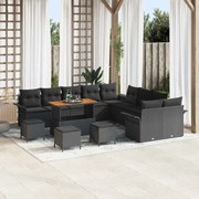 vidaXL Σετ Σαλονιού Κήπου 14 Τεμαχίων Με Μαξιλάρια Μαύρο Πολυ Ρατάν Ακακία