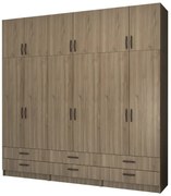 Ντουλάπα ρούχων Ricardo Megapap εξάφυλλη με πατάρι και συρτάρια χρώμα καρυδί 240x51,8x240εκ.
