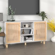 vidaXL Μπουφές Λευκός 105 x 30 x 60 εκ. Μασίφ Πεύκο &amp; Φυσικό Ρατάν