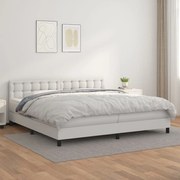 vidaXL Κρεβάτι Boxspring με Στρώμα Λευκό 200x200 εκ. Συνθετικό Δέρμα