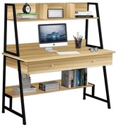 WOODWELL ΓΡΑΦΕΙΟ Η/Υ 2 Συρτάρια 2 Ράφια Μέταλλο Βαφή Μαύρο, MDF - Melamine Απόχρωση Sonoma 120x48x73/137cm ΕΟ405,3