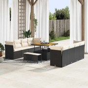 vidaXL Σετ Καναπέ Κήπου 11 τεμαχίων με Μαξιλάρια Μαύρο Πολυ Ρατάν Ακακία