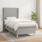 vidaXL Κρεβάτι Boxspring με Στρώμα Ανοιχτό Γκρι 90x190 εκ. Υφασμάτινο