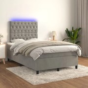 Κρεβάτι Boxspring με Στρώμα &amp; LED Αν.Γκρι 120x200 εκ. Βελούδινο - Γκρι