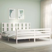 vidaXL Πλαίσιο Κρεβατιού με Κεφαλάρι Λευκό 200x200 εκ. Μασίφ Ξύλο