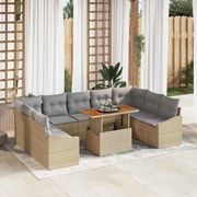 vidaXL Σετ Τραπεζαρίας Κήπου 10 Τμχ με Μαξιλάρια Μπεζ Πολυ Ρατάν Ακακία