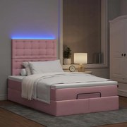 vidaXL Οθωμανικό κρεβάτι με στρώματα &amp; LEDs Ροζ 120x200cm Velvet