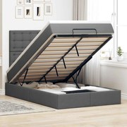 vidaXL Οθωμανικό κρεβάτι με στρώμα &amp; LEDs Σκούρο γκρι 120x190cm Ύφασμα