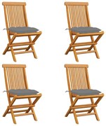 vidaXL Καρέκλες Κήπου 4 τεμ. από Μασίφ Ξύλο Teak με Γκρι Μαξιλάρια