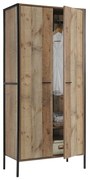 WOODWELL PALLET-W Ντουλάπα Δίφυλλη, 2 Ράφια, Κρεμάστρα, Μέταλλο Βαφή Μαύρο, Απόχρωση Antique Oak 84x52x180cm Ε8432,W