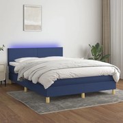 Κρεβάτι Boxspring με Στρώμα &amp; LED Μπλε 140x190 εκ. Υφασμάτινο