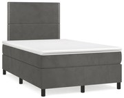 Κρεβάτι Boxspring με Στρώμα Σκούρο Γκρι 120x190 εκ. Βελούδινο