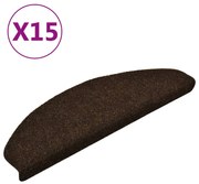vidaXL Πατάκια Σκάλας Αυτοκόλλητα 15 τεμ Καφέ 65x21x4 εκ. Βελονιασμένο