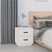 Κομοδίνο Λευκό 40 x 34 x 45 εκ. από Μασίφ Ξύλο Πεύκου - Λευκό