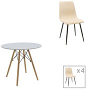 Τραπεζαρία Julita-Noor pakoworld σετ 5τεμ MDF λευκό-μπεζ-φυσικό Φ80x73εκ