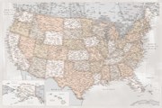 Χάρτης Highly detailed map of the United States in rustic style, Blursbyai