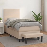 vidaXL Κρεβάτι Boxspring με Στρώμα Καπουτσίνο 90x190εκ.από Συνθ. Δέρμα