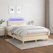 Κρεβάτι Boxspring με Στρώμα &amp; LED Κρεμ 120x200 εκ. Υφασμάτινο - Κρεμ