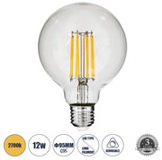 GloboStar 99011 Λάμπα LED Long Filament E27 G95 Γλόμπος 12W 1200lm 360° AC 220-240V IP20 Φ9.5 x Υ13.5cm Θερμό Λευκό 2700K με Διάφανο Γυαλί - Dimmable - 3 Years Warranty