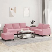 vidaXL Σετ Σαλονιού 3 Τεμαχίων Ροζ από Βελούδο με Μαξιλάρια