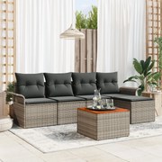 vidaXL Σετ καναπέ 6 κομματιών με μαξιλάρια Γκρι Ρατάν