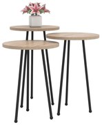 Τραπεζάκια σαλονιού KISSA C18174.03 Σετ 3 τμχ Μελαμίνη Σονόμα και Μαύρα Μεταλλικά πόδια 33x33x53 εκ.