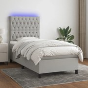 Κρεβάτι Boxspring με Στρώμα &amp; LED Αν.Γκρι 90x190 εκ. Υφασμάτινο