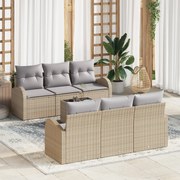 vidaXL Σετ Καναπέ Κήπου 7 Τεμαχίων με Μαξιλάρια Μπεζ Πολυ Ρατάν