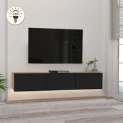 Έπιπλο τηλεόρασης επιτοίχιο Damla Megapap με LED χρώμα sapphire oak - μαύρο 180x29,5x29,5εκ.