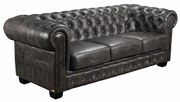 WOODWELL Ε9574,32CHESTERFIELD Birmingham Καναπές 3Θέσιος Σαλονιού Καθιστικού, Δέρμα Antique Grey 201x92x74cm Ε9574,32