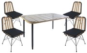 Σετ Τραπεζαρία Κήπου ArteLibre ANNIUS Φυσικό/Μαύρο Μέταλλο/Rattan/Γυαλί Με 4 Καρέκλες 14990301