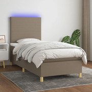 Κρεβάτι Boxspring με Στρώμα &amp; LED Taupe 90x200 εκ. Υφασμάτινο