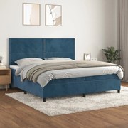 Κρεβάτι Boxspring με Στρώμα Σκούρο Μπλε 200x200 εκ. Βελούδινο - Μπλε